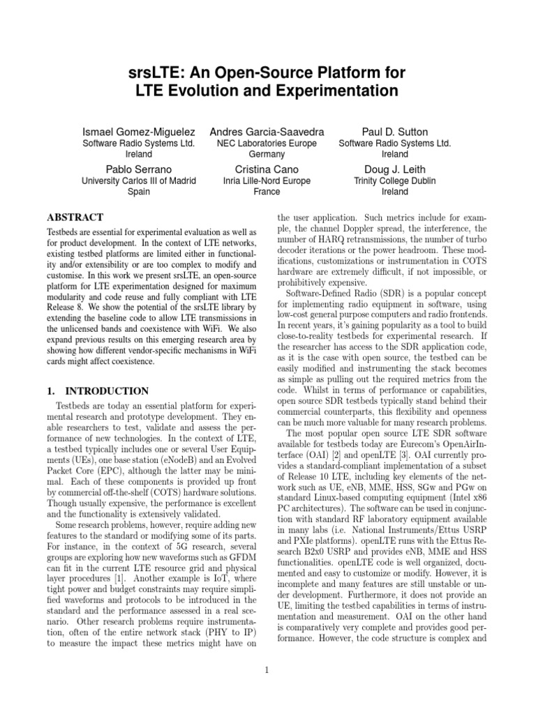 2016 Gomez Wintech srsLTE PDF Wi Fi Central Processing Unit