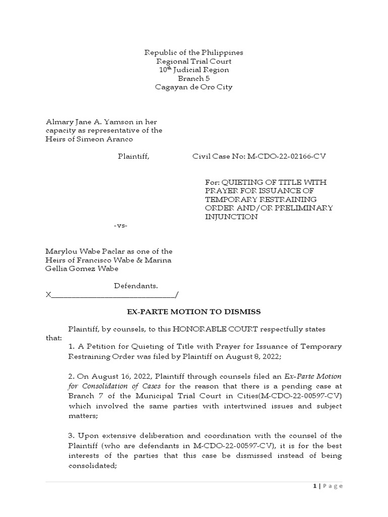 Ex-Parte Motion to Dismiss Case | PDF | Government | Justice