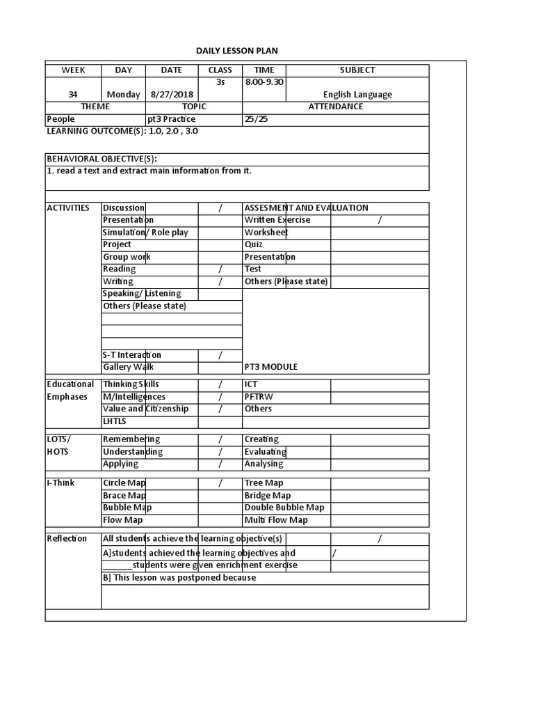 Daily Lesson Plan Form 3s | PDF