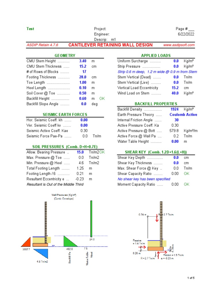 Cantilever Retaining Wall Design | PDF | Economic Sectors | Building ...