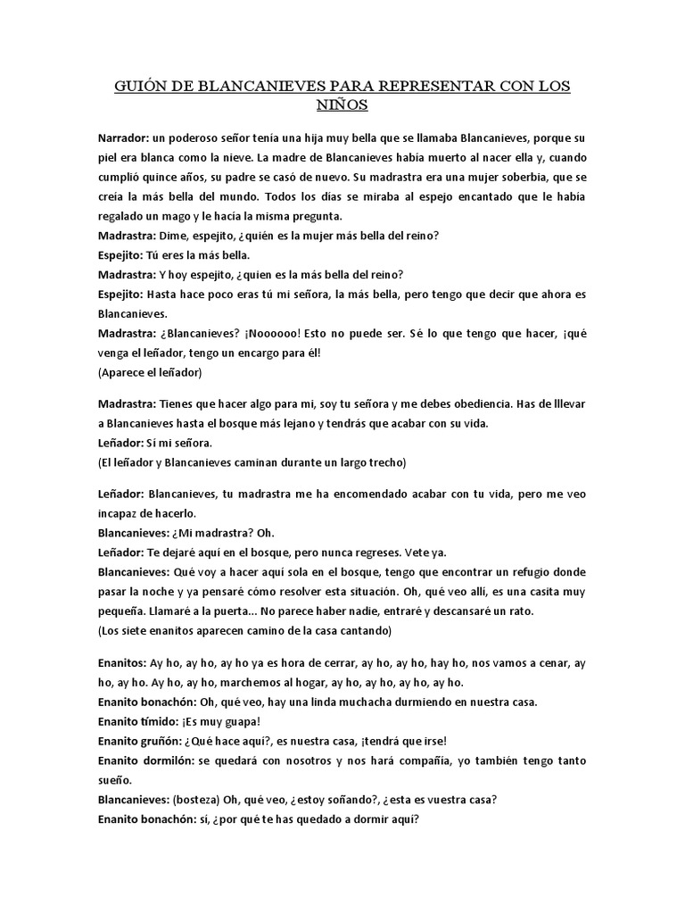 Guión de Blancanieves PDF Blanco como la nieve