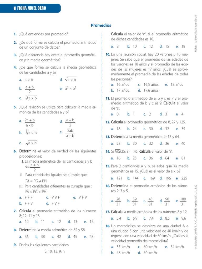 F0 260 254 Promedios Pdf Aritmética Matemáticas