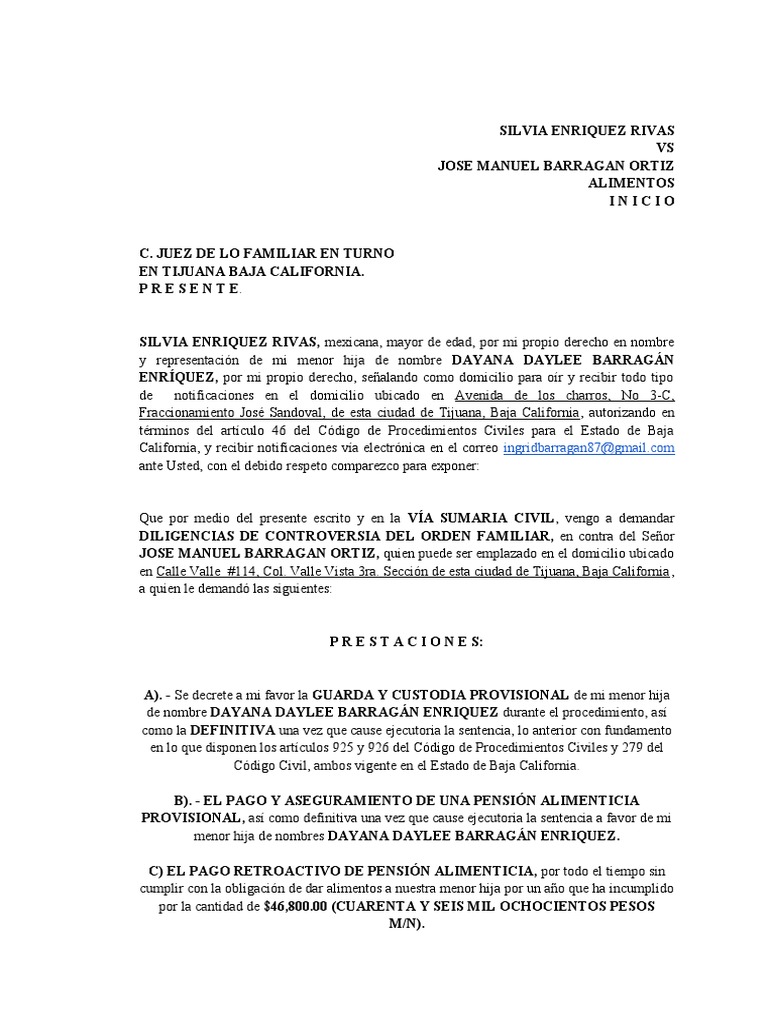 DEMANDA DE ALIMENTOS PDF Pensión alimenticia Justicia