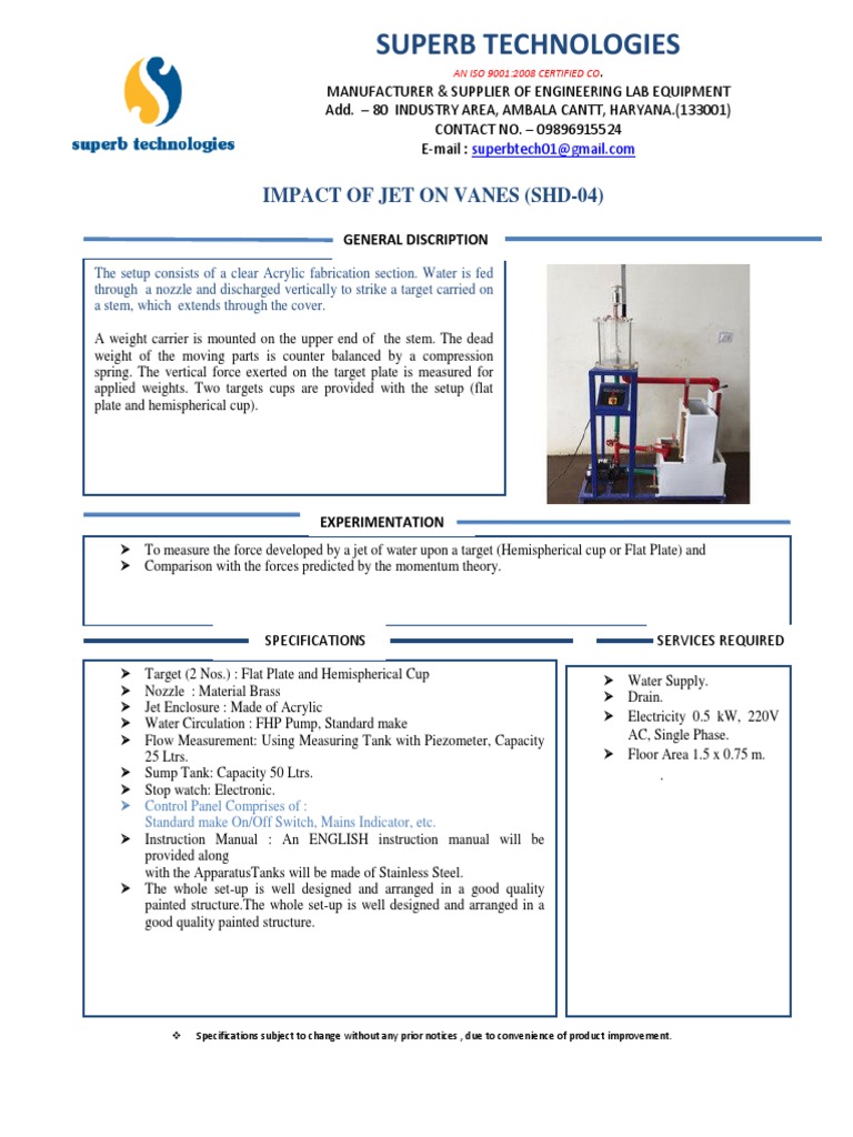 Measuring the Impact Force of a Water Jet on Vanes Using a Laboratory