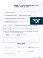 Format of Application For Grant of Financial Assistance From Student Welfare Fund