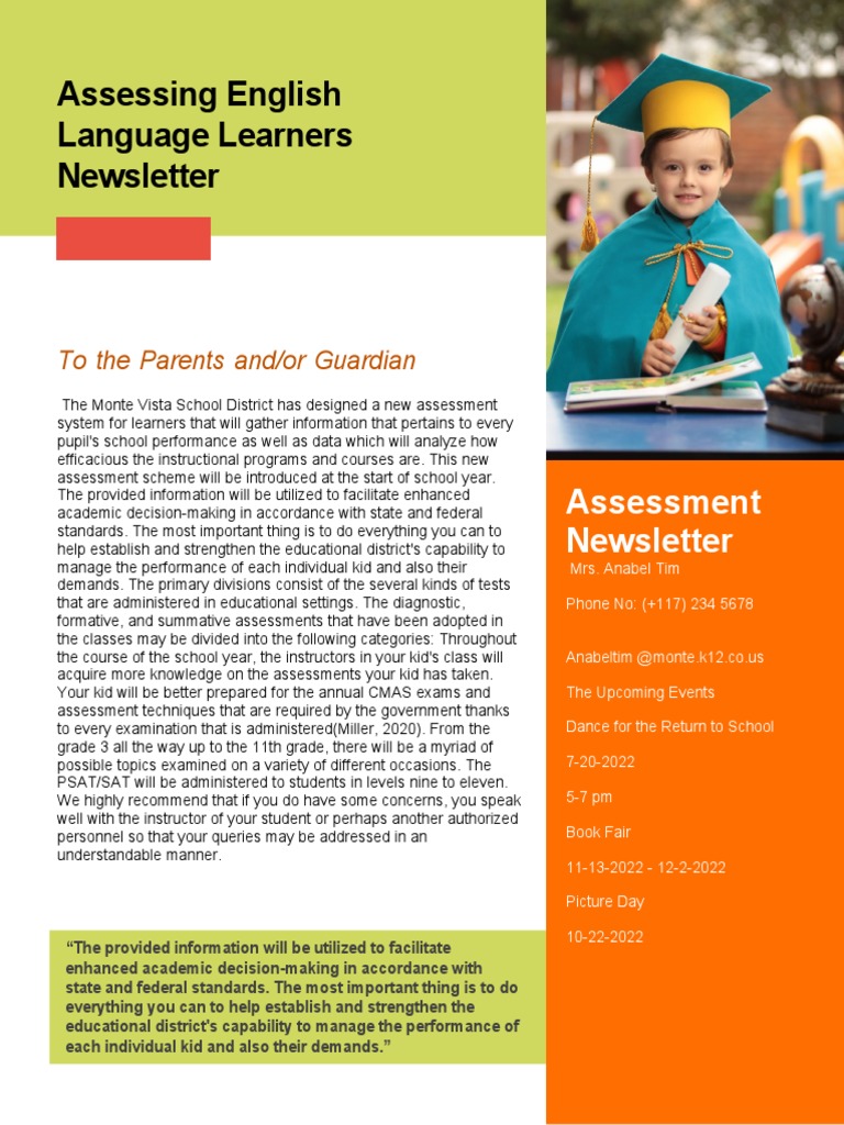 Assessing English Language Learners Newslette1 PDF Educational Assessment Test (Assessment)