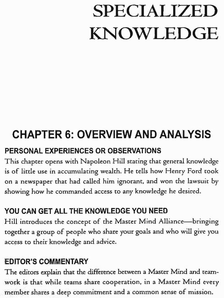 Chapter 6 Specialized Knowledge Think and Grow Rich The 21st