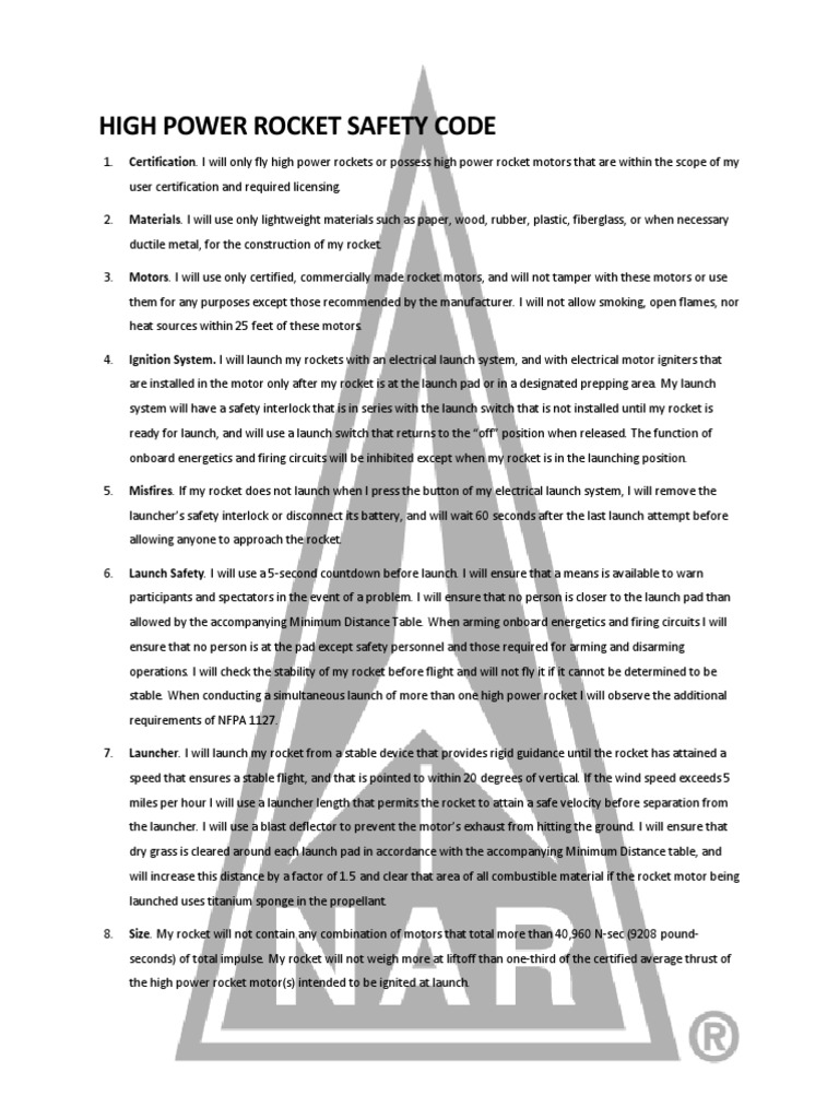 High Power Rocket Safety Code PDF Rocket Flight