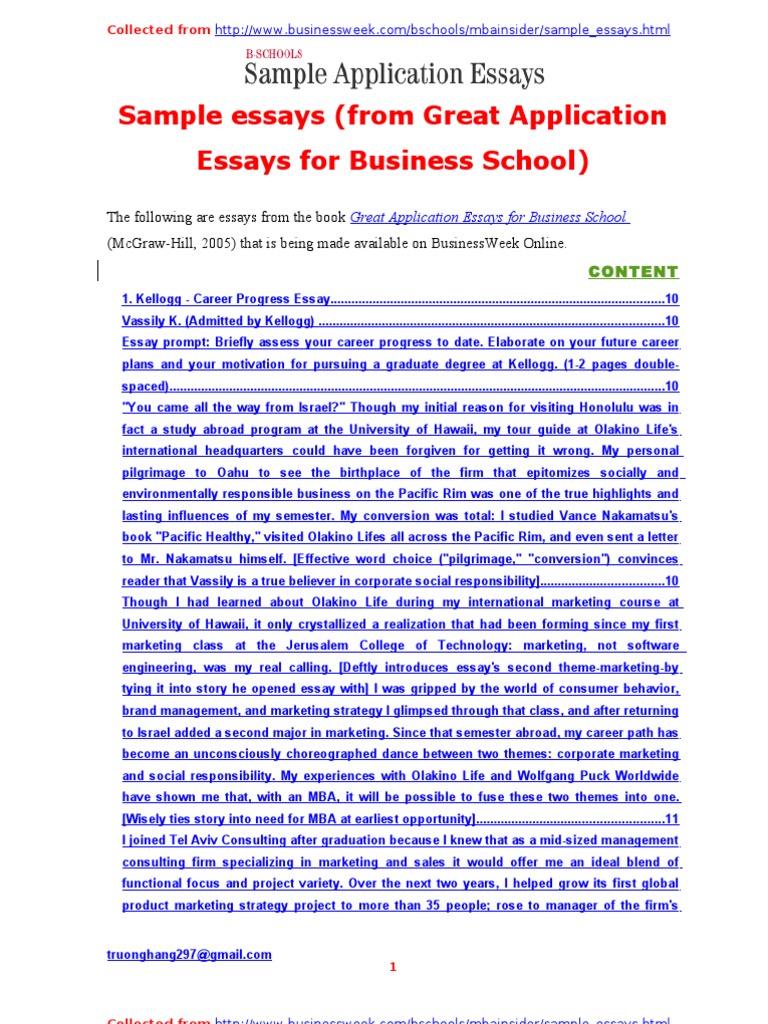 Sample MBA Application Essays | PDF | Master Of Business Administration ...