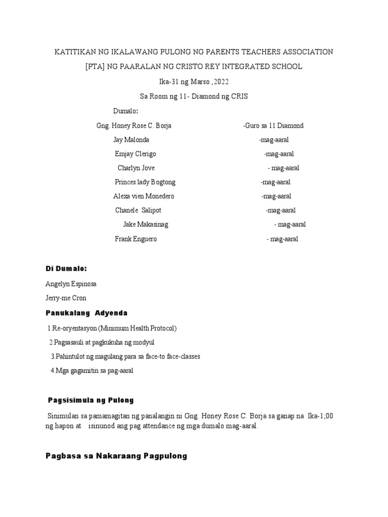 Katitikan NG Pulong | PDF