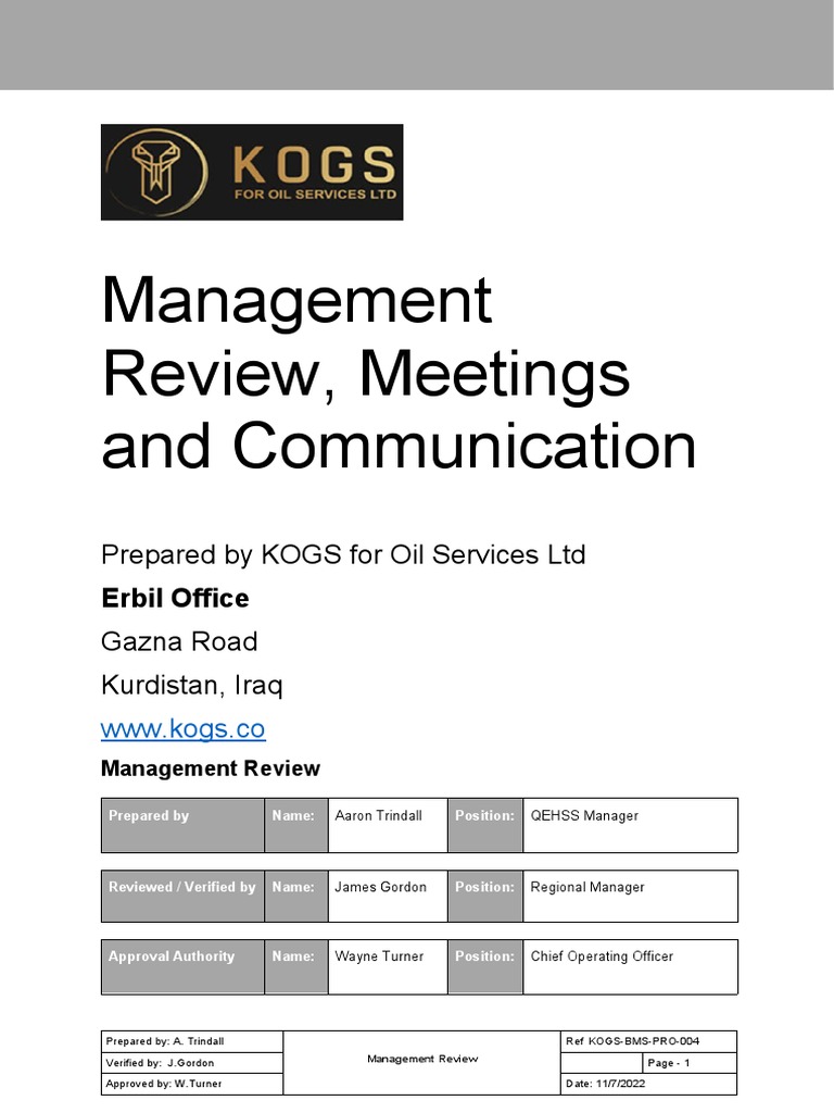 KOGS Management Review Procedure | PDF | Business
