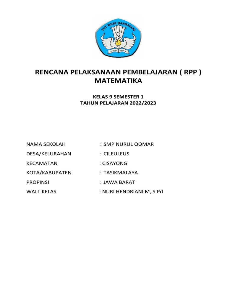 RPP 1 Lembar Matematika Kelas 9 Semester 1 PDF