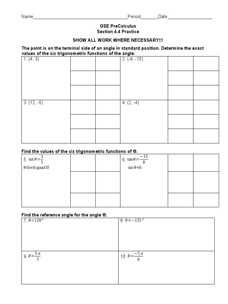 4.4 Worksheet | PDF