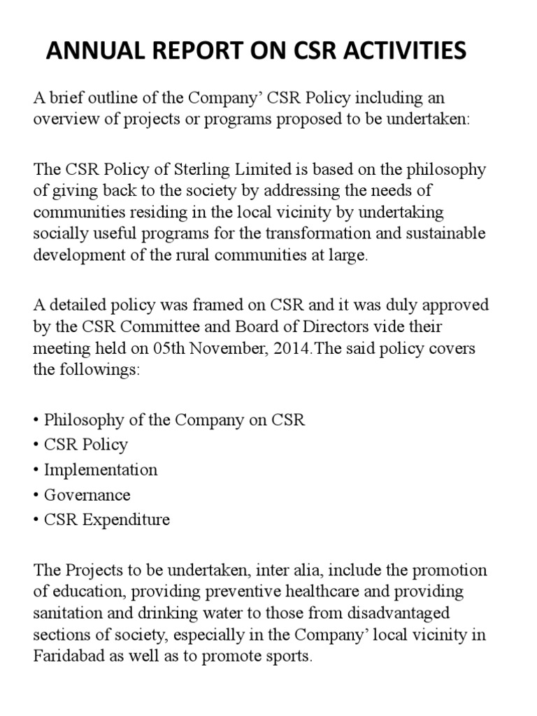 CSR Activities Annual Report 2018-2019 | PDF | Corporate Social ...
