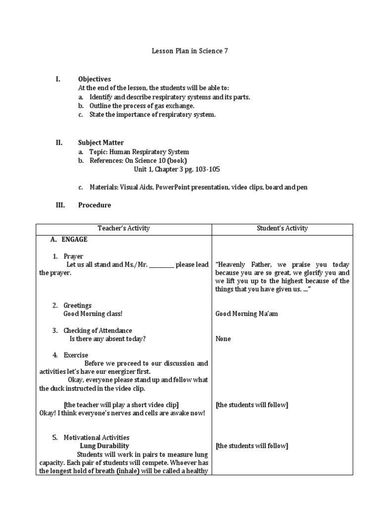 Lesson-Plan-in-Respiratory-System | PDF | Respiratory Tract | Lung