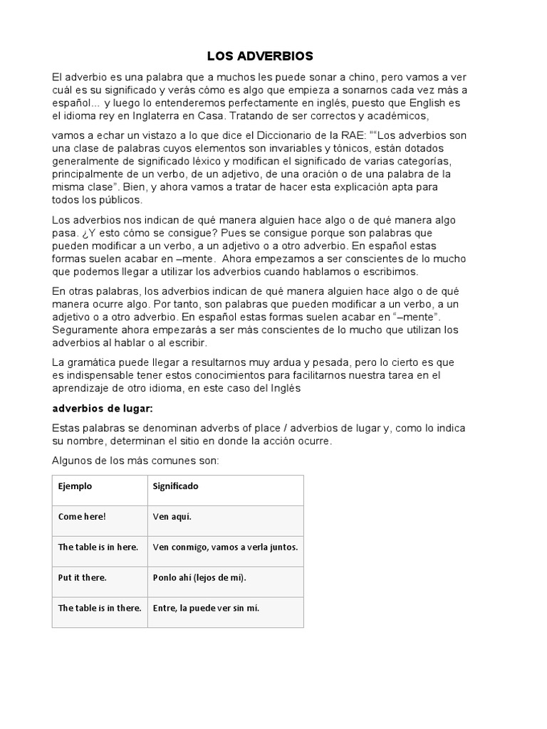 Los Adverbios | PDF | Adverbio | Palabra