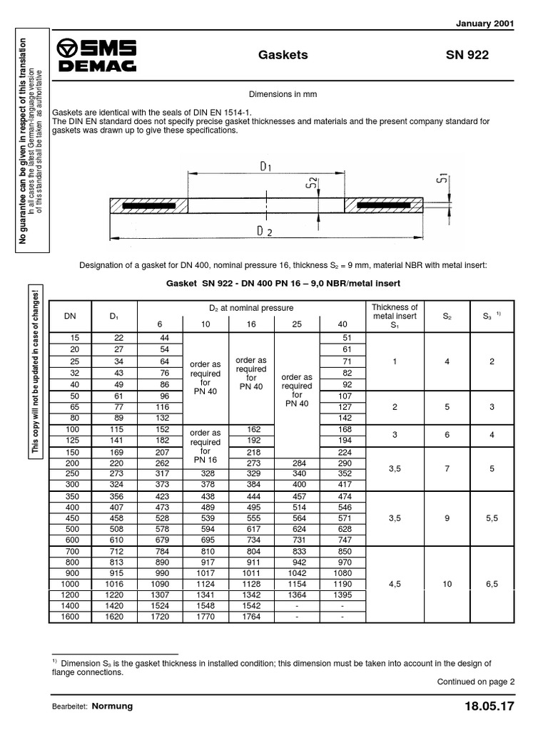 Gaskets SN 922: January 2001 | PDF
