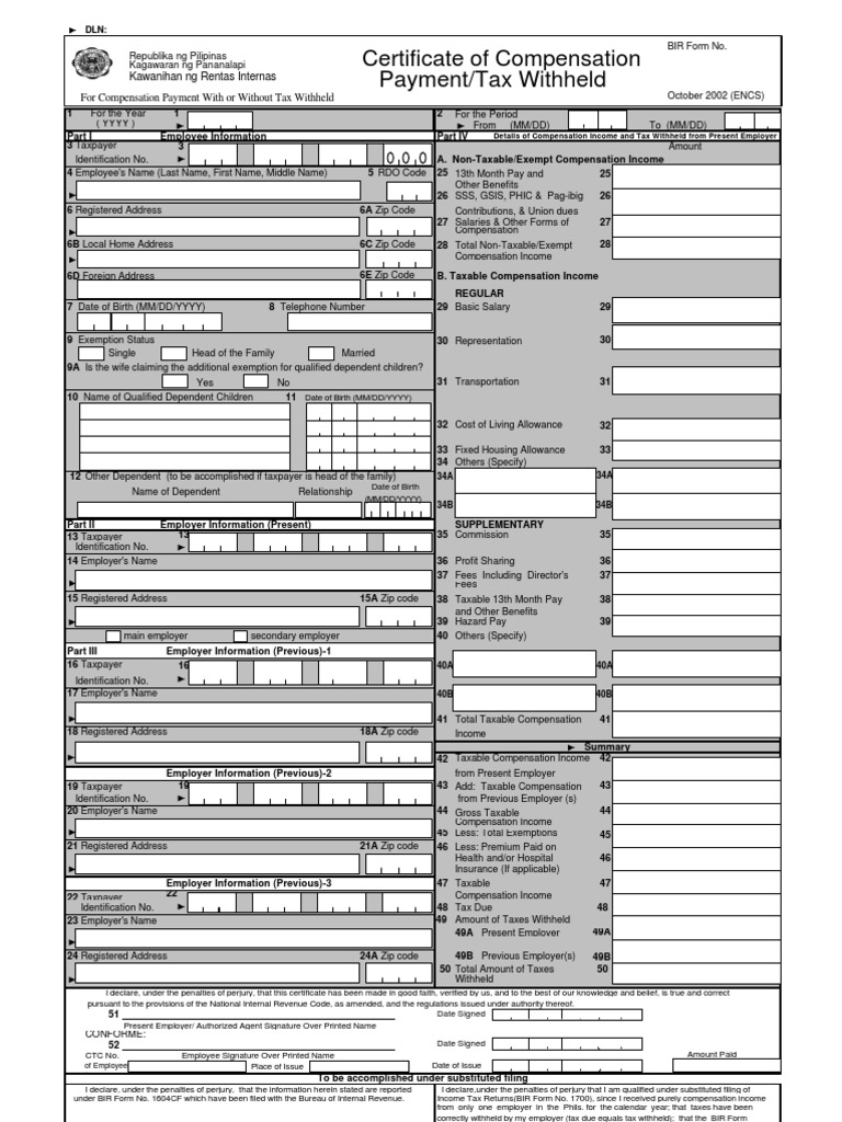 BIR Form No. 2316 | PDF | Income Tax | Employment