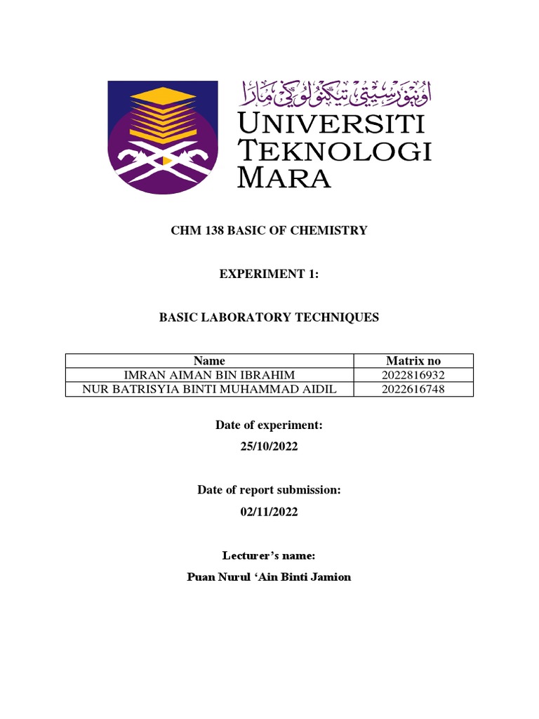 Lab report experiment 1 basic laboratory techniques pdf