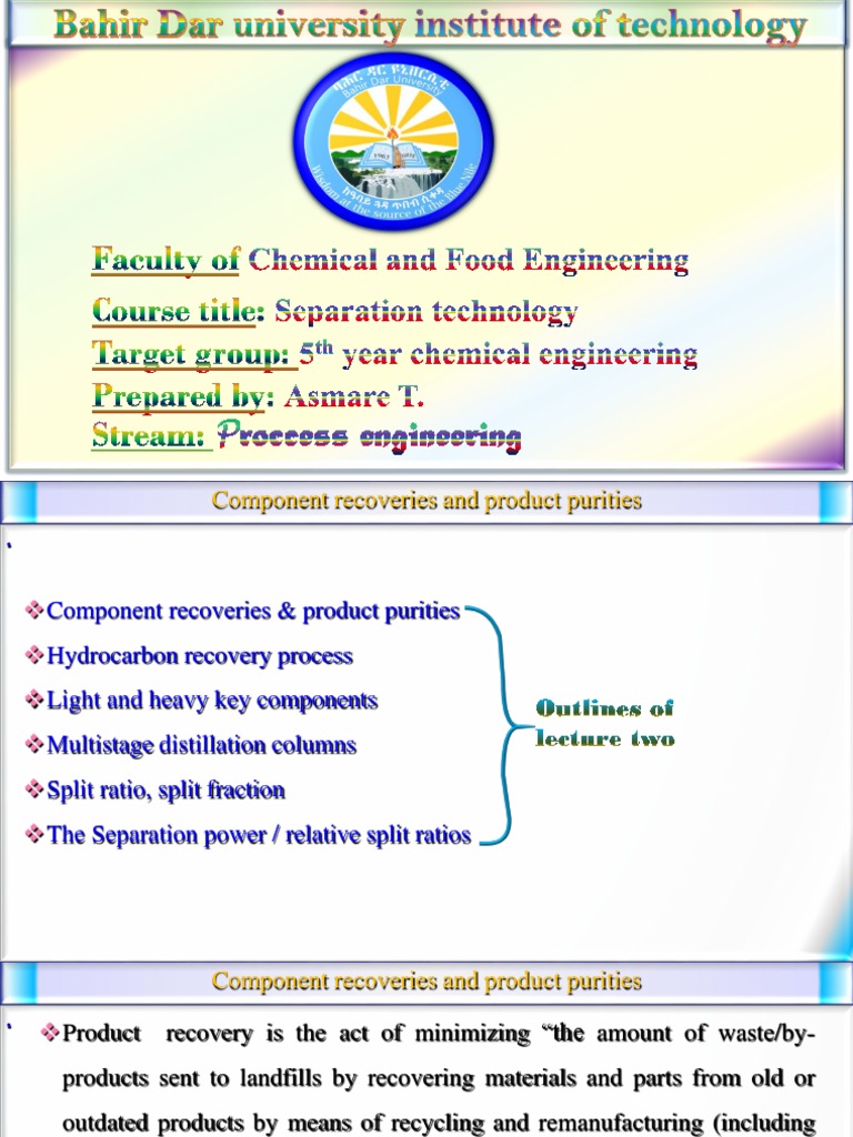Lecture 2 Split Fraction Split Ratio PDF Distillation Chemical