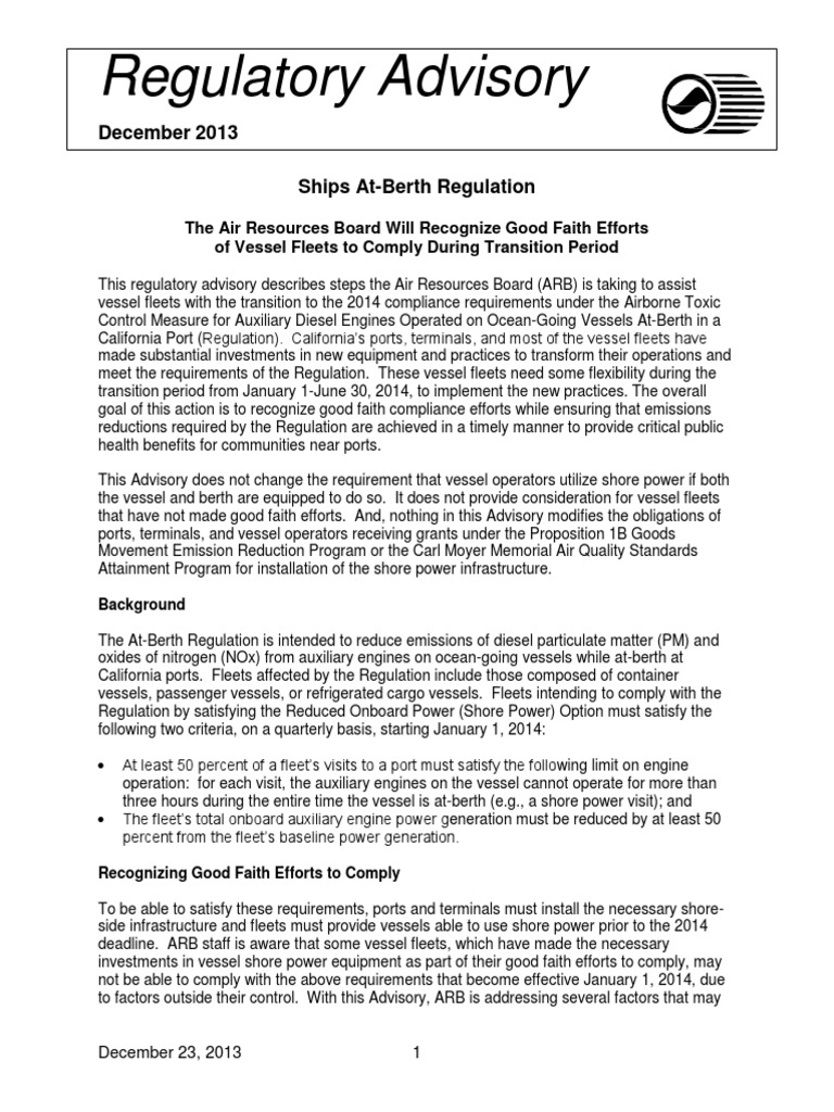 CARB Shore Power Regulatory Advisory 122313 PDF