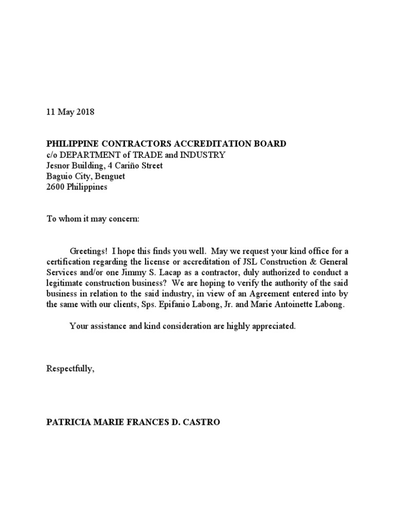Request for Contractor Accreditation Verification | PDF