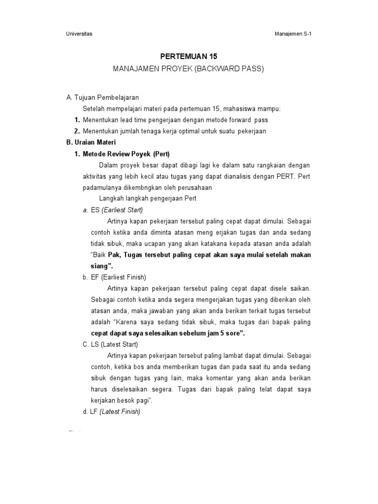Metode Backward Pass dalam Proyek | PDF