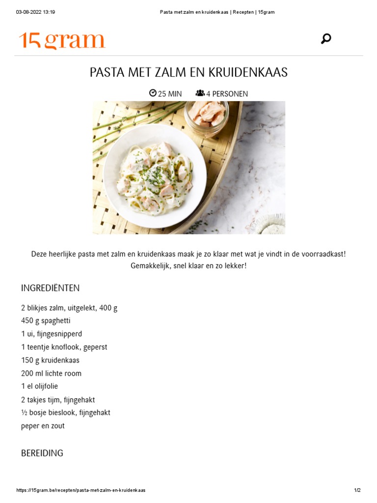 Pasta Met Zalm en Kruidenkaas Recepten 15gram PDF