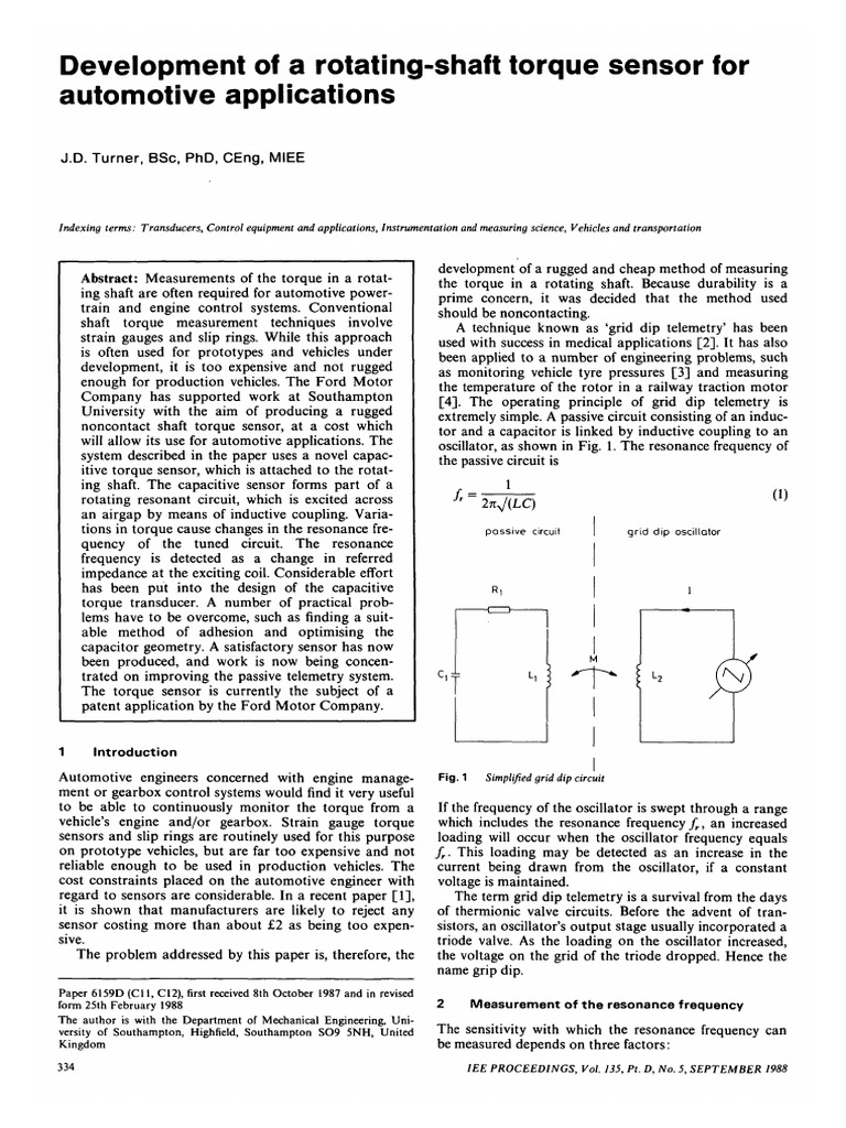 Noncontact Torque Sensor for Vehicles | PDF | Capacitor | Resonance
