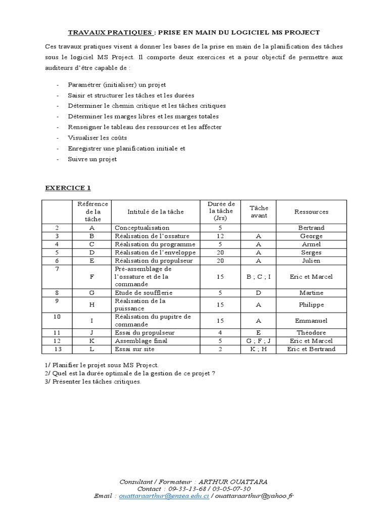TP MS Project : Prise en main et exercices | PDF | Technologie et ...
