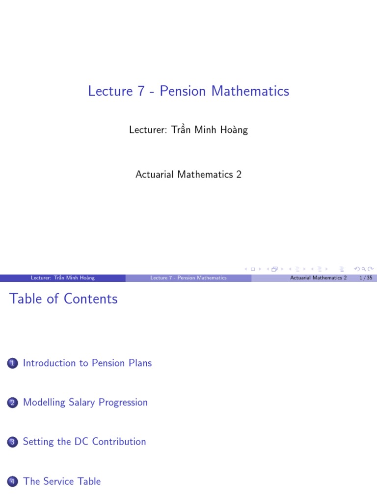 Pension Mathematics Overview | PDF