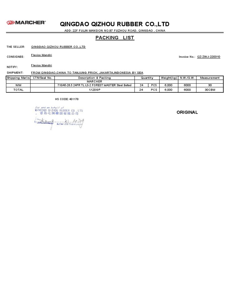 Contoh Packing List | PDF