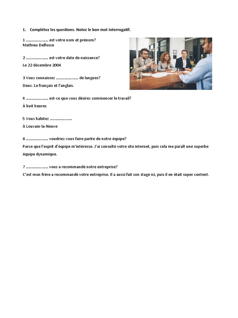 Questions et Réponses en Français | PDF