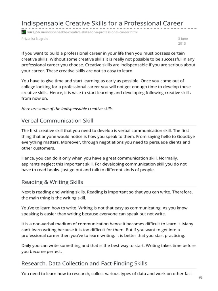 Surejob InIndispensable Creative Skills For A Professional Career PDF