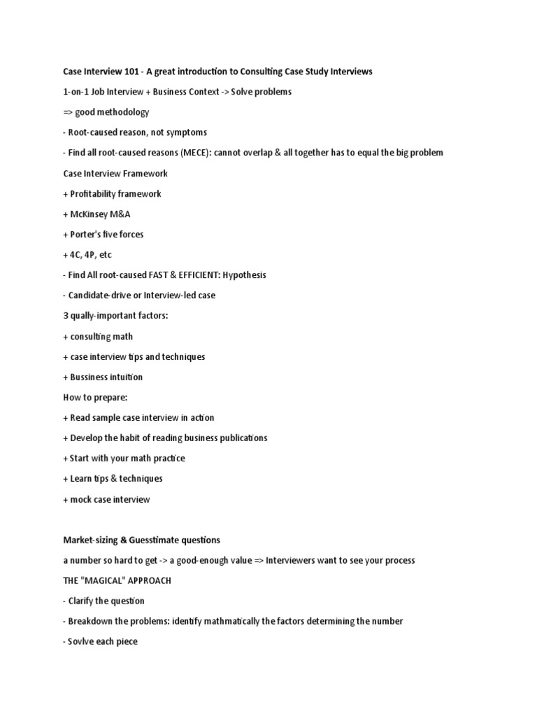 Case Interview 101 Pdf Hypothesis Creativity