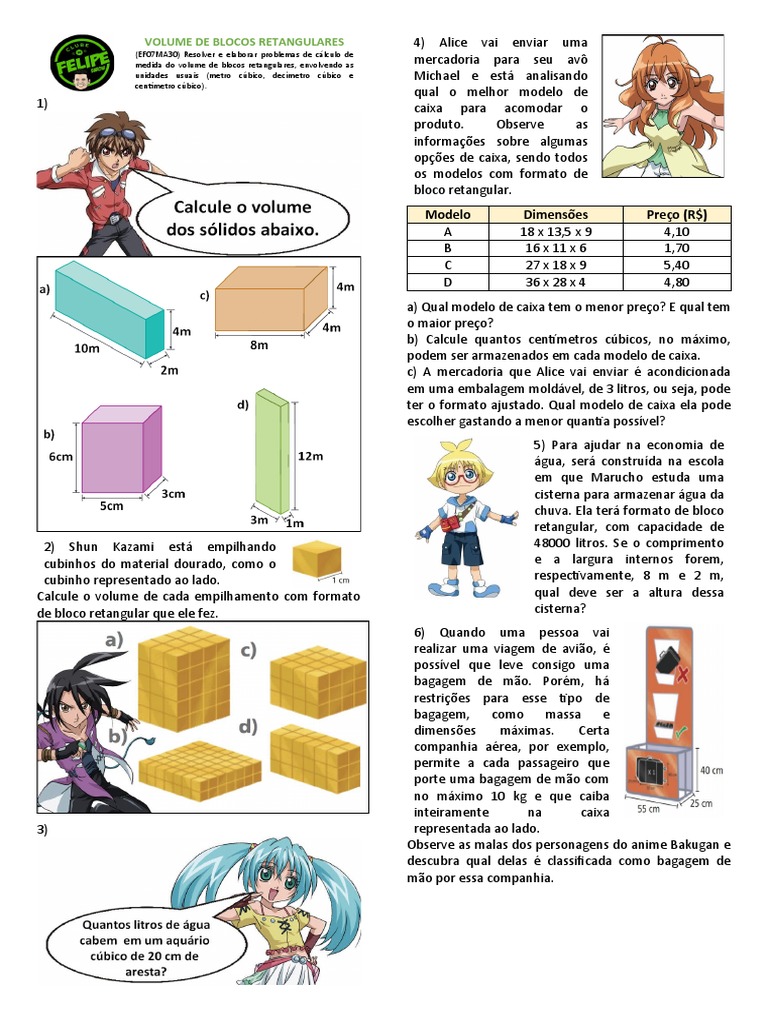 Cálculo de Volume de Blocos Retangulares | PDF