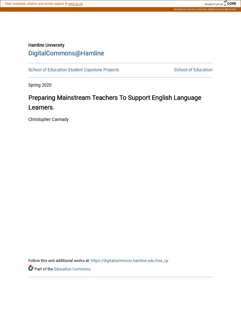 Strategies And Resources For Mainstream Teachers Of English Language Learners