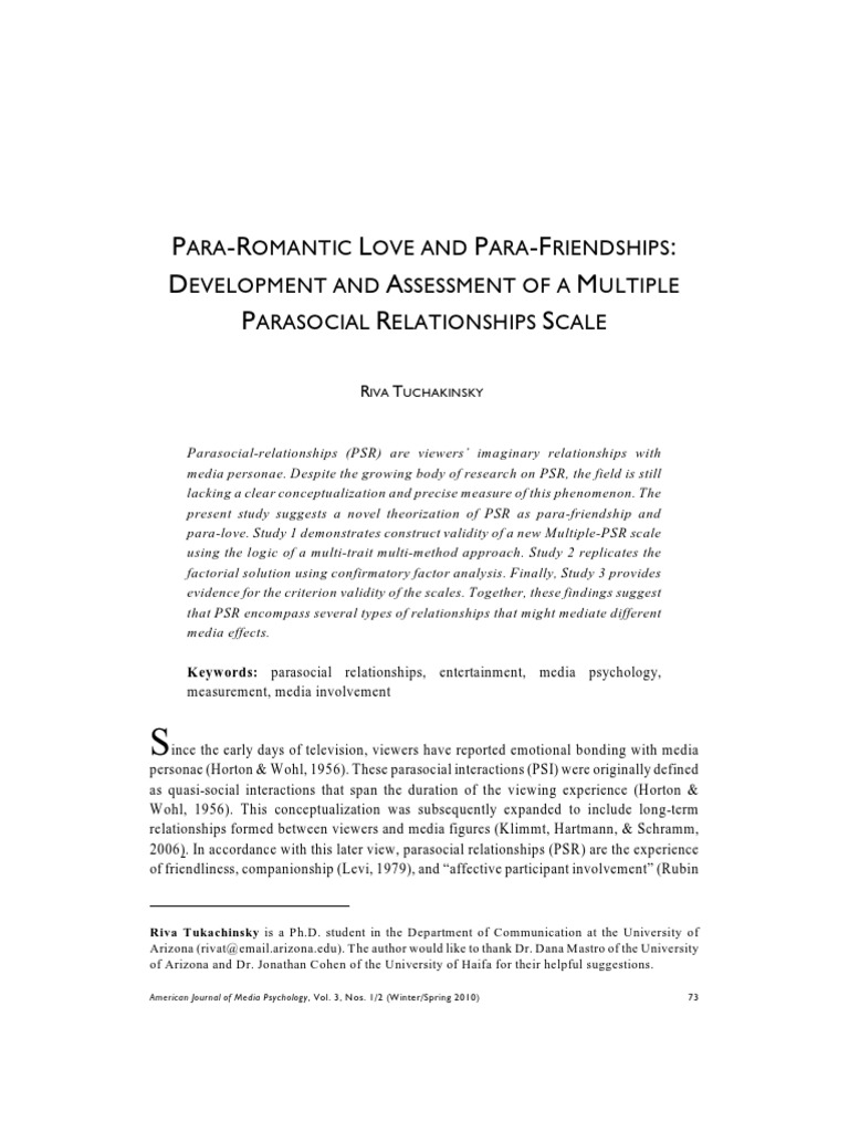 Tukachinsky - Pararomantic Love and Parafriendship | PDF | Friendship ...