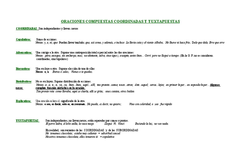 Oraciones Coordinadas y Yuxtapuestas | PDF | Artes del Lenguaje y ...