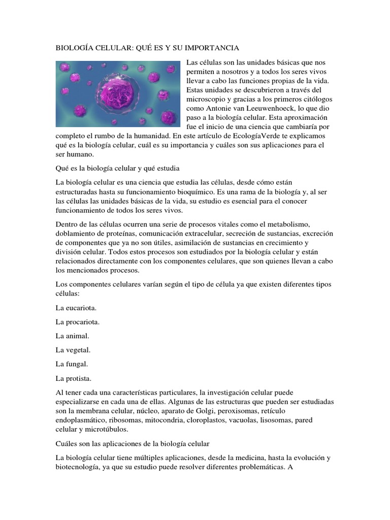 Biologia Celular Funciones PDF Biología Celular) Biología