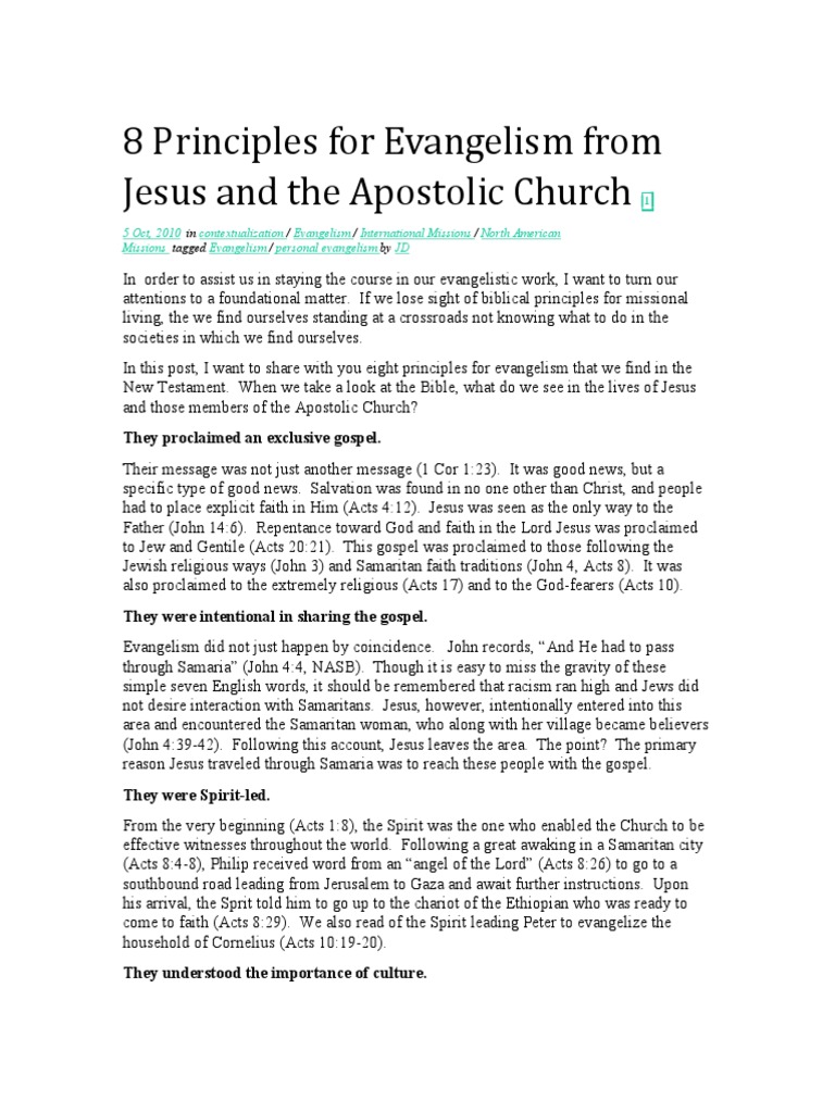 8 Principles of Apostolic Evangelism | PDF | Acts Of The Apostles | Jesus