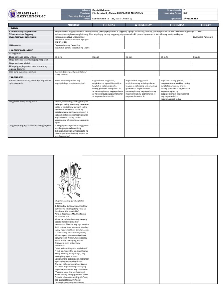 DLL - Esp 5 - Q2 - W6 | PDF