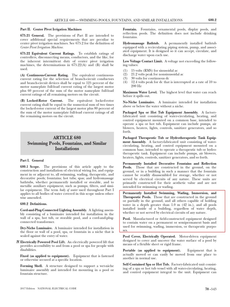 NEC Article 680: Pool Electrical Code | PDF | Electrical Wiring ...