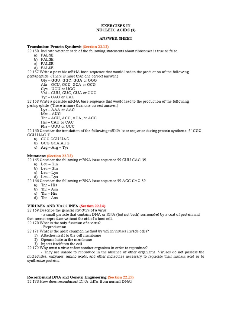 Exercises in Nucleic Acids PDF Dna Dna Replication