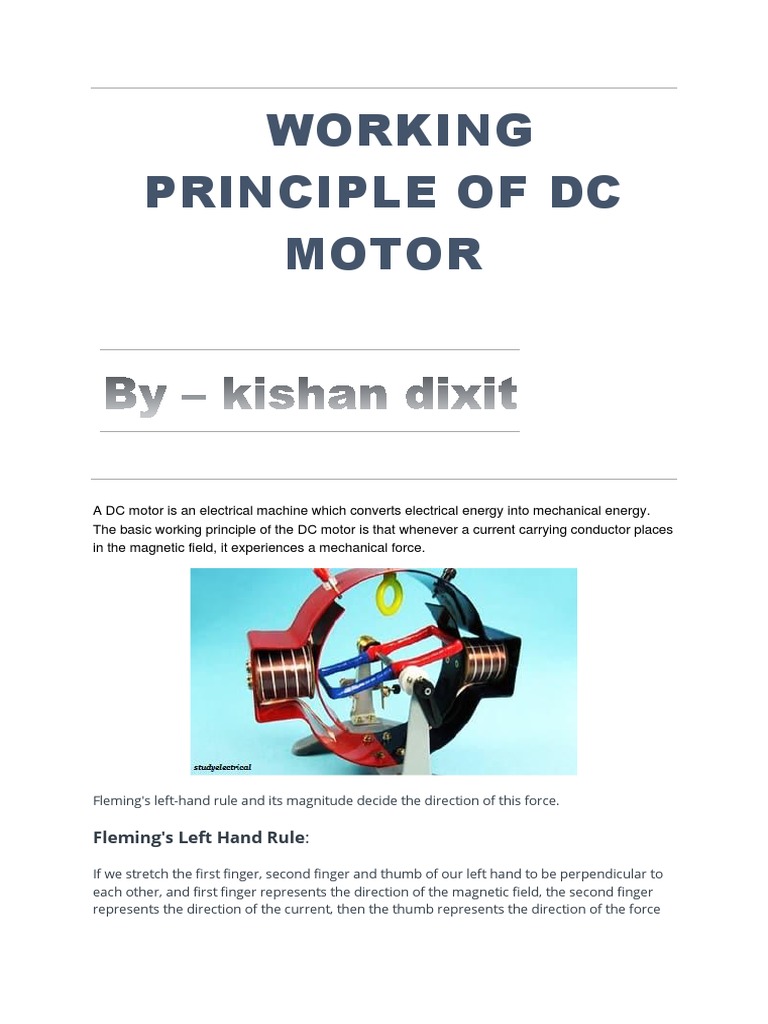 Working Principle of DC Motor Fleming's Left Hand Rule PDF