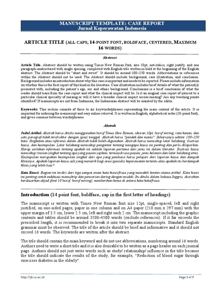 JKI Manuscript Template for Case Reports | PDF | Citation | Paragraph