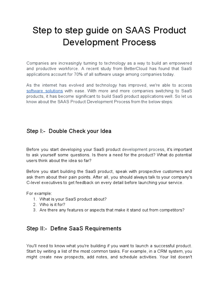 Step To Step Guide On Saas Product Development Process | PDF | Software ...