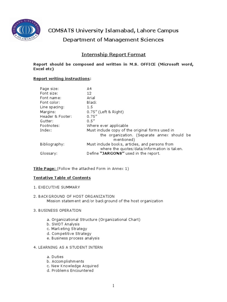 Internship Report Guidelines and Format | PDF | Microsoft Word ...
