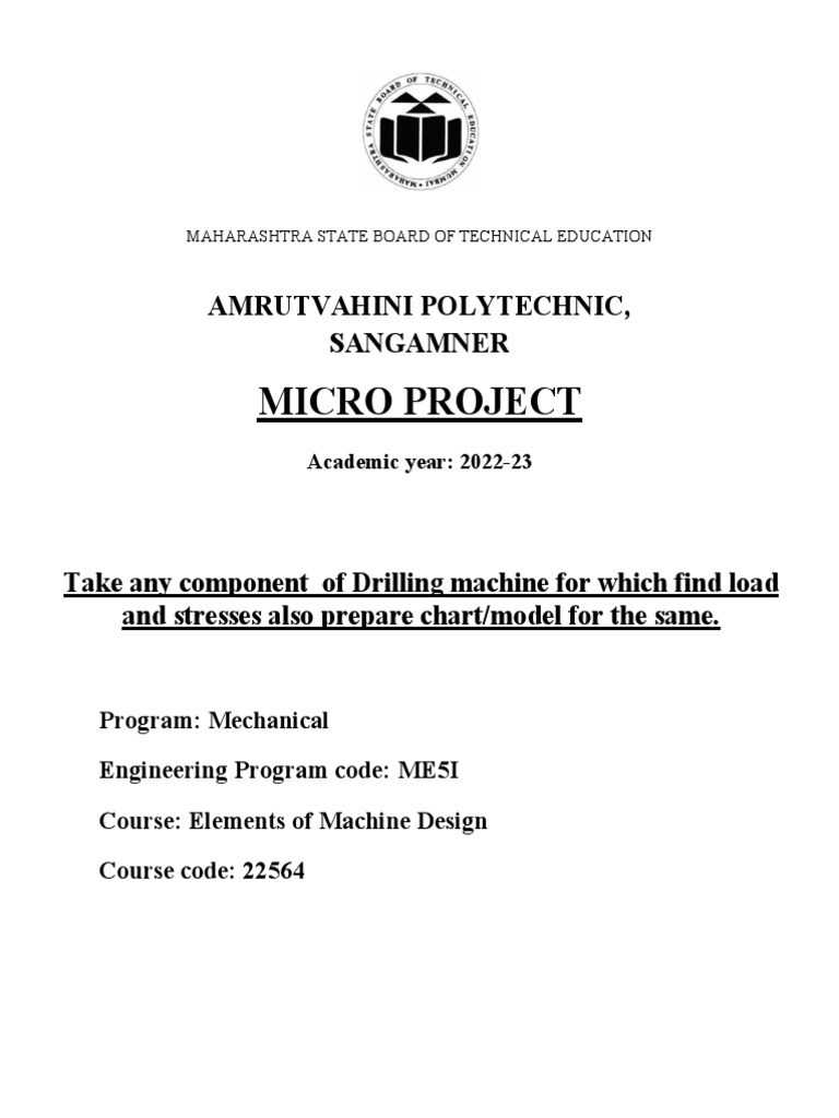 Drilling Machine Component Micro Project | PDF | Stress (Mechanics ...