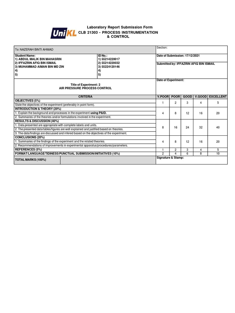Exp 2 (Air Pressure Process Control) PDF Valve Control Theory